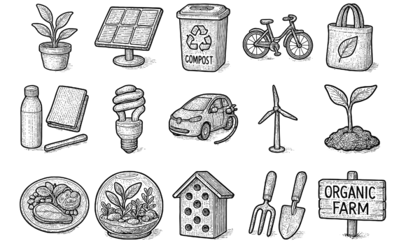 Download Hand Drawn Eco Sustainability Icons Pack - Premium Bundle